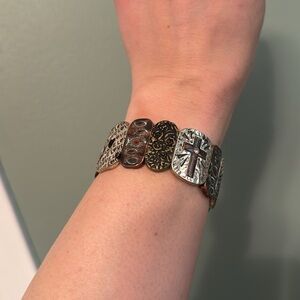 Christian Themed Stretch Bracelet, Love, Family, Elastic, Floral, Gold, Silver